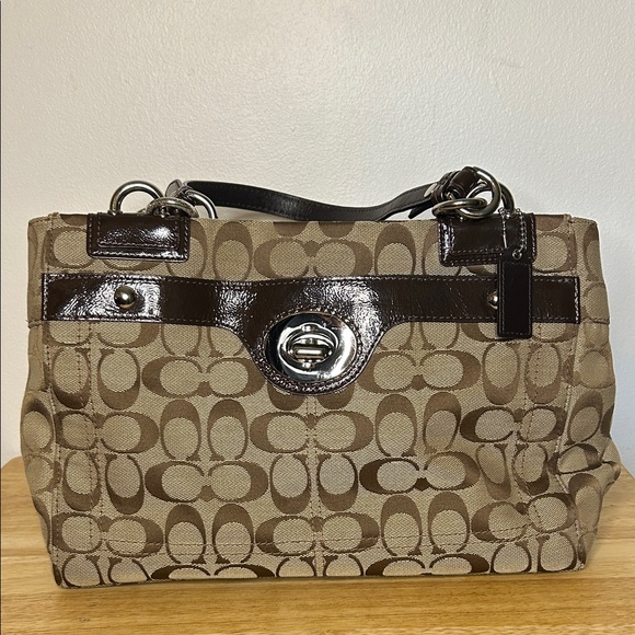 Coach Tan and Dark Brown Patterned Shoulder Bag - Picture 1 of 10